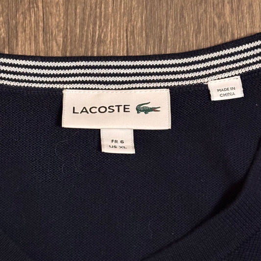 LACOSTE MENS BLUE V NECK SWEATER SZ XL