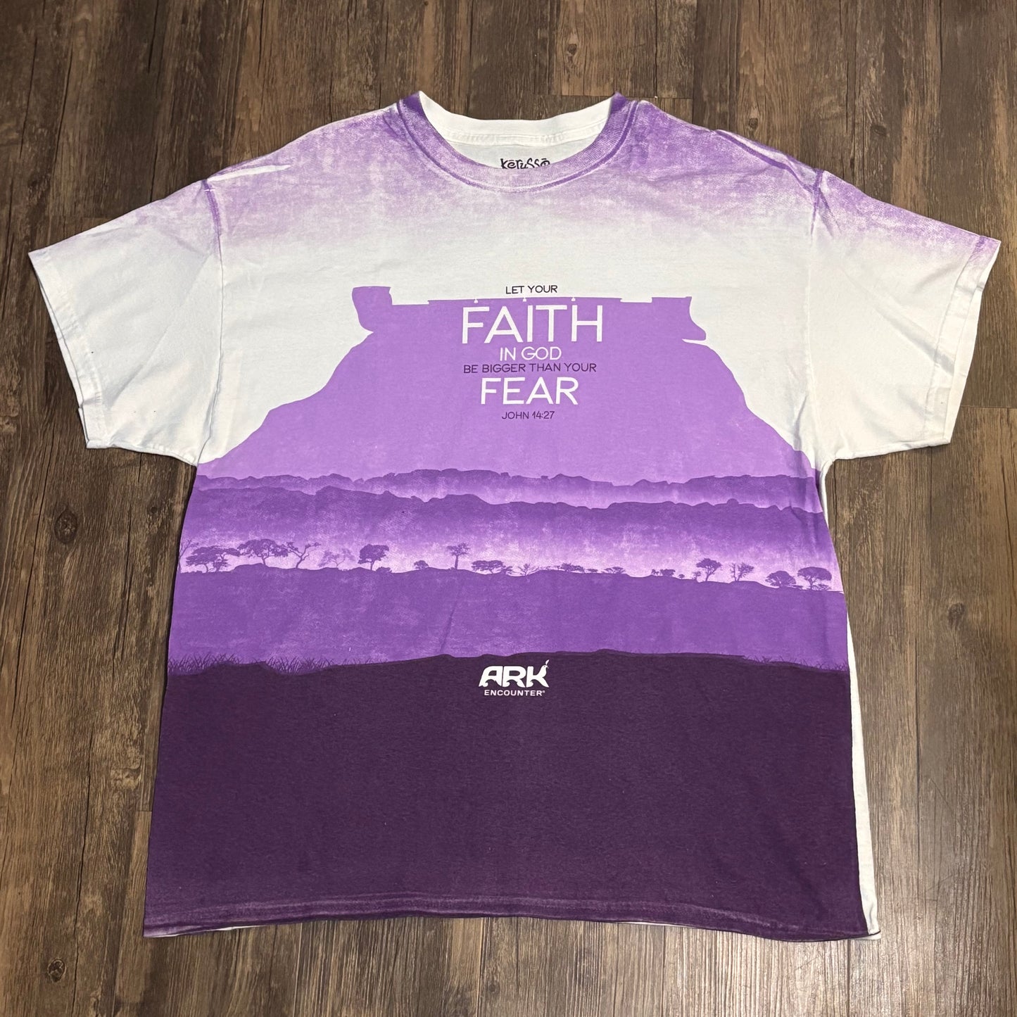 MEN'S "LET YOUR FAITH IN GOD BE BIGGER THAN YOUR FEAR" PURPLE KERUSSO TEE SZ XL XL