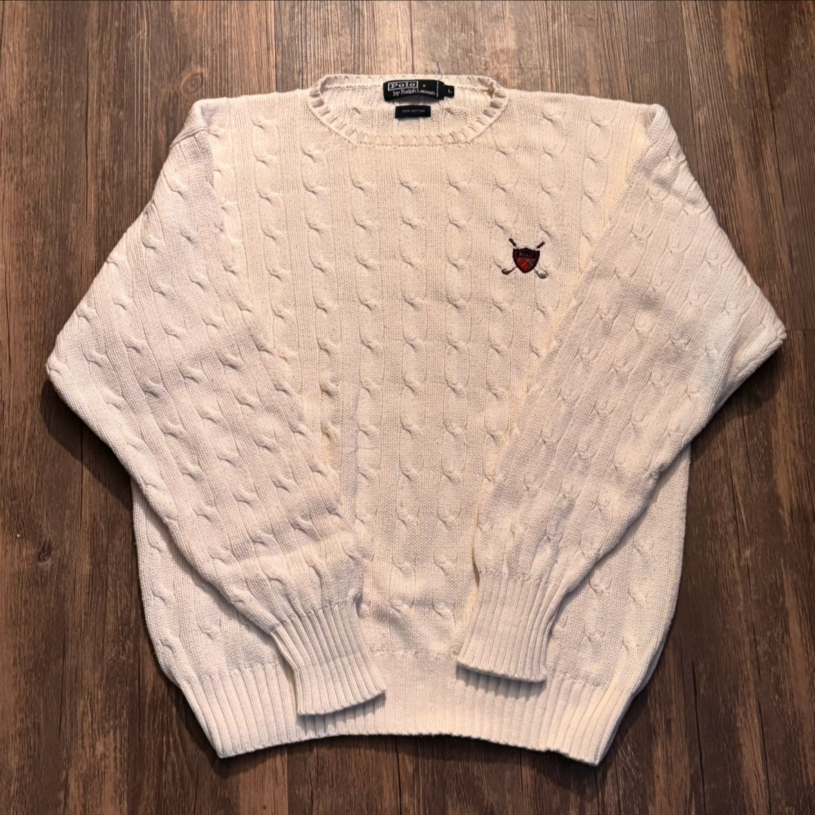 VTG MEN'S POLO RL TAN GOLF CABLE KNIT SWEATER SIZE LARGE