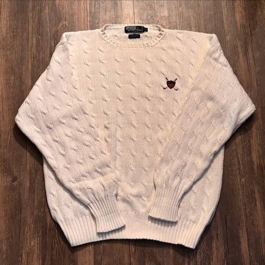 VTG MEN'S POLO RL TAN GOLF CABLE KNIT SWEATER SIZE LARGE